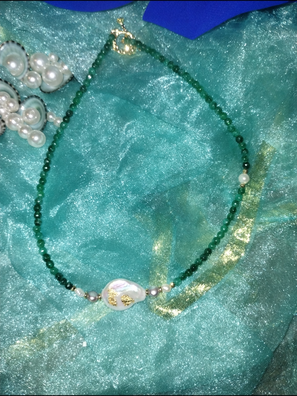 Handmade Natural Freshwater Pearl Gold Foil Necklace- Bridal Jewelry